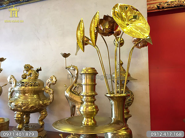 đồ thờ đồng vàng rồng nổi 55cm